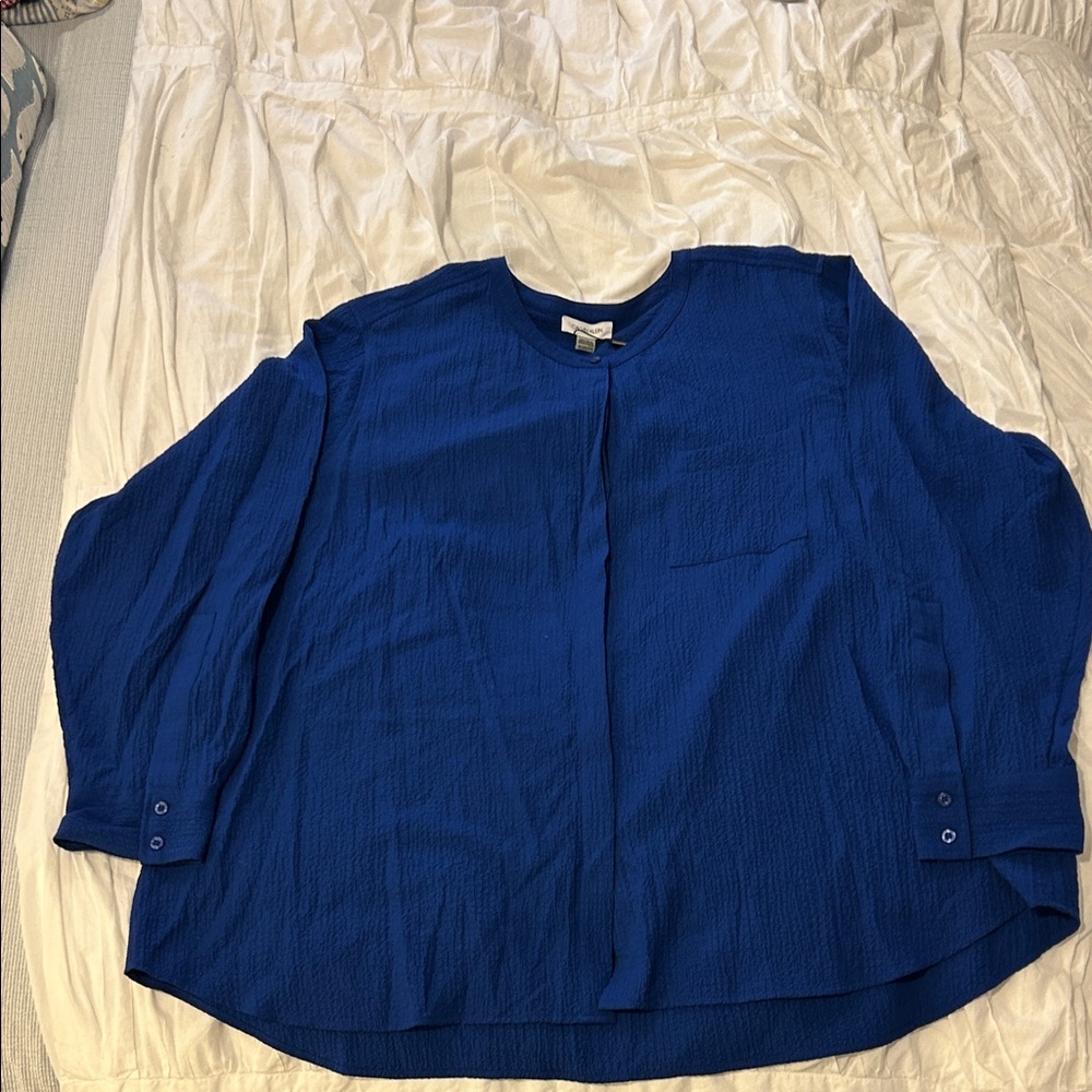 Calvin Klein Slate Blue Textured Button-Detail Top